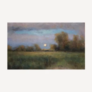 George Inness Landscape with moon and trees with a field in the foreground master study painting