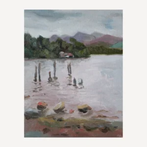 Small study painting in oils of Derwentwater, Keswick lakes