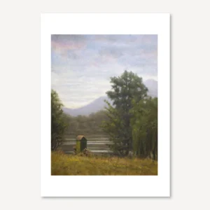 Tonalist painting of Lake Frassino, Italy on a greeting card
